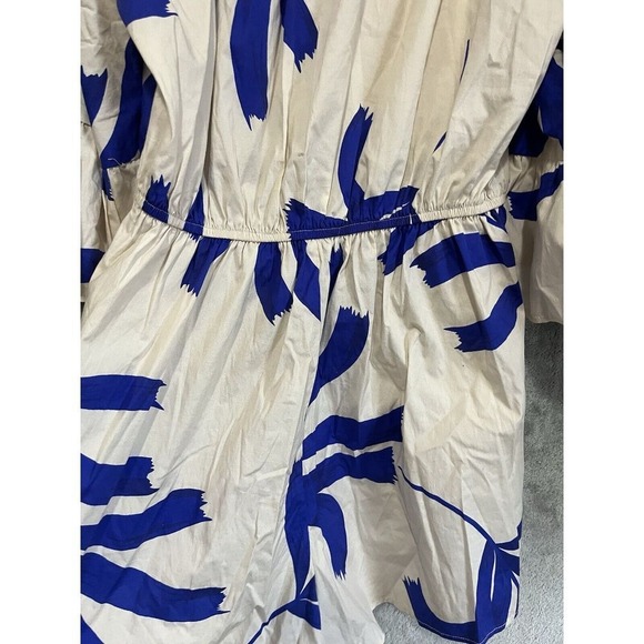 Willow & Root Blue White Palm Print Off Shoulder Romper Bell Sleeve L 120WD41224 - Picture 3 of 7